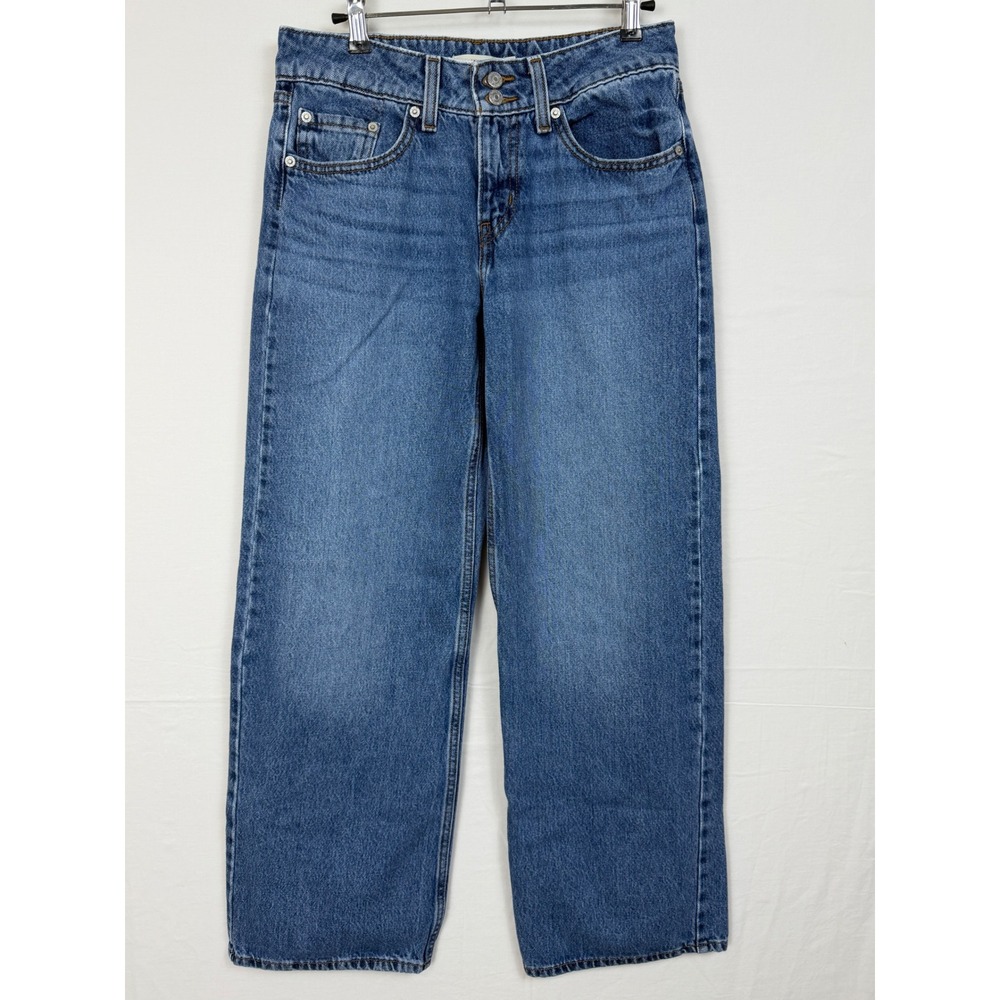 Levi's Women Jeans 27 Blue Superlow Loose Straight Leg Med. Wash Double Button